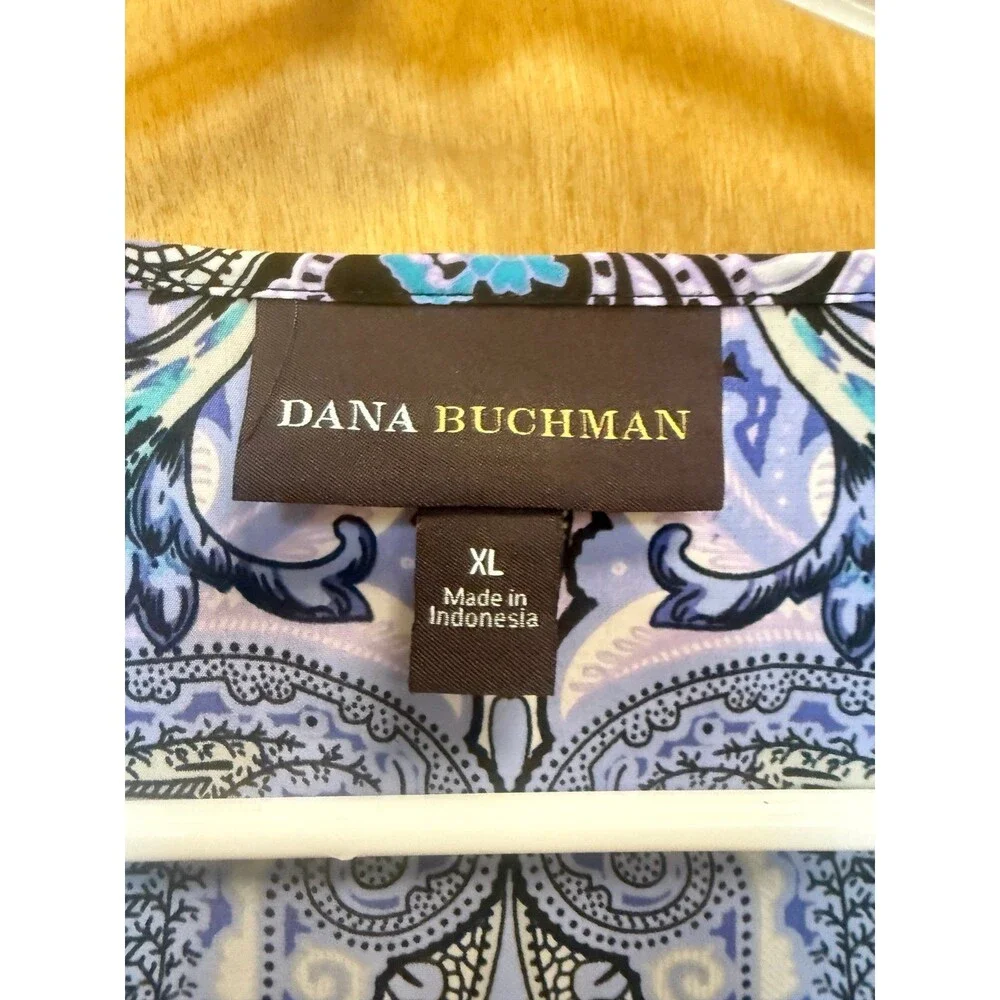 Dana Buchman Blue Paisley Short Sleeve Blouse Women’s Size XL - Picture 2 of 3